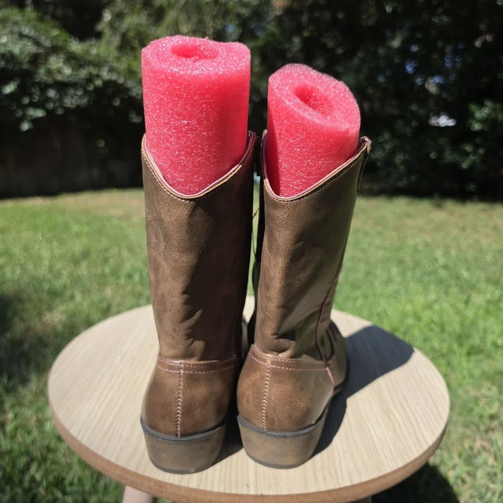 Wonder Nation Girls Butterfly Western Cowgirl Boots Brown Pink Glitter